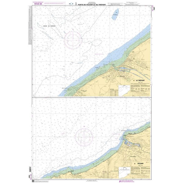 Carte marine pliée SHOM - Manche - 7207L : Ports de Fécamp et du Tréport dépliée - N°27 - comptoirnautique.com