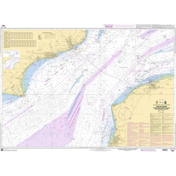 Carte marine pliée SHOM - Manche - 7323L De Boulogne-sur-Mer à Calais et de Dungeness à Dover dépliée - N°45 - comptoirnautique.com