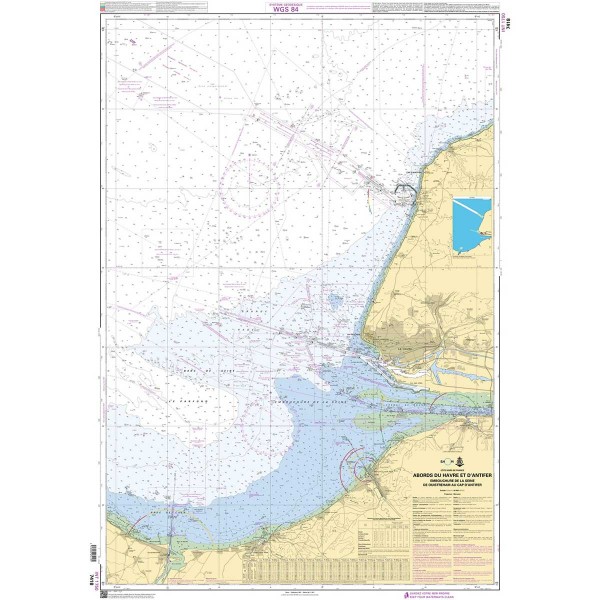 Carte marine pliée SHOM - Manche - 7418L : Abords du Havre et d'Antifer dépliée - N°54 - comptoirnautique.com