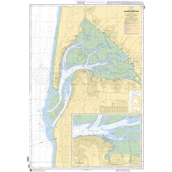 Carte marine pliée SHOM - Atlantique 7428L : Bassin d'Arcachon dépliée - N°21 - comptoirnautique.com