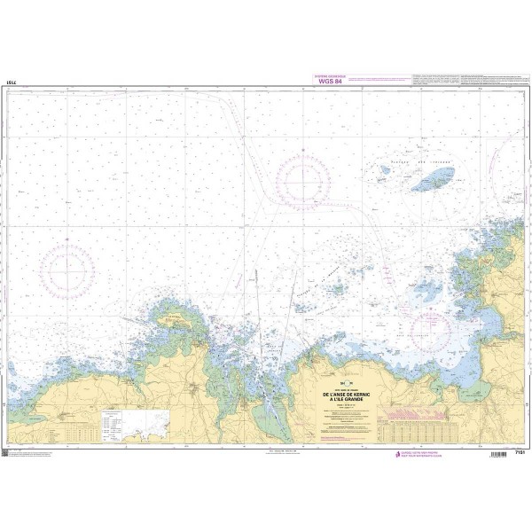 Carte marine pliée SHOM Bretagne Nord / Manche Occidentale 7151L : De l'anse de Kernic à l'île Grande dépliée - N°18 - comptoirnautique.com