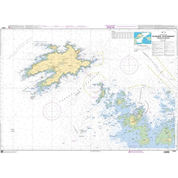 Carte marine pliée SHOM 7123L : Ile Molène - Ile d'Ouessant - Passage du Fromveur dépliée - N°21 - comptoirnautique.com