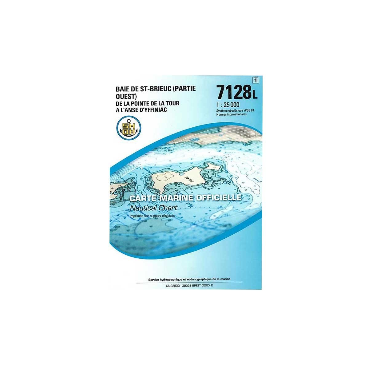 Carte marine pliée SHOM 7128L : Baie de Saint-Brieuc (Partie Ouest) - De la Pointe de la Tour à l'Anse d'Yffiniac - 1 : 25 000