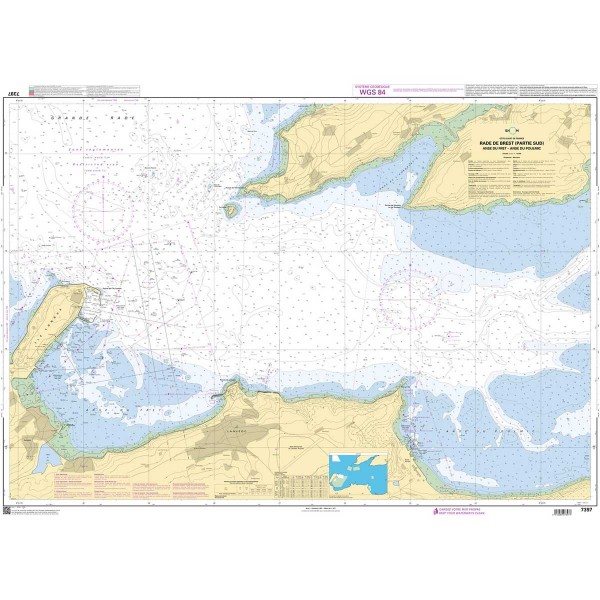 Carte marine pliée SHOM 7397L : Rade de Brest (partie Sud) - Anse du Fret - Anse du Poulmic dépliée - N°54 - comptoirnautique.com