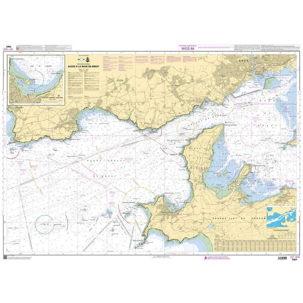 Carte marine pliée SHOM 7401L : Accès à la Rade de Brest dépliée - N°66 - comptoirnautique.com