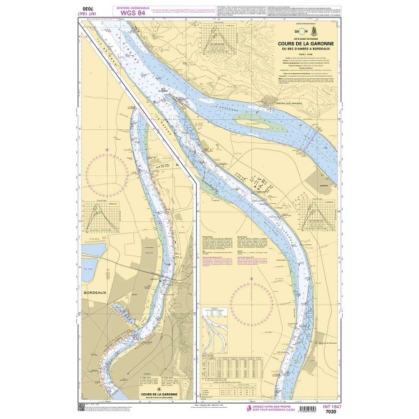 Carte marine pliée SHOM 7030L : Cours de la Garonne - Du Bec d'Ambès à Bordeaux dépliée - N°6 - comptoirnautique.com