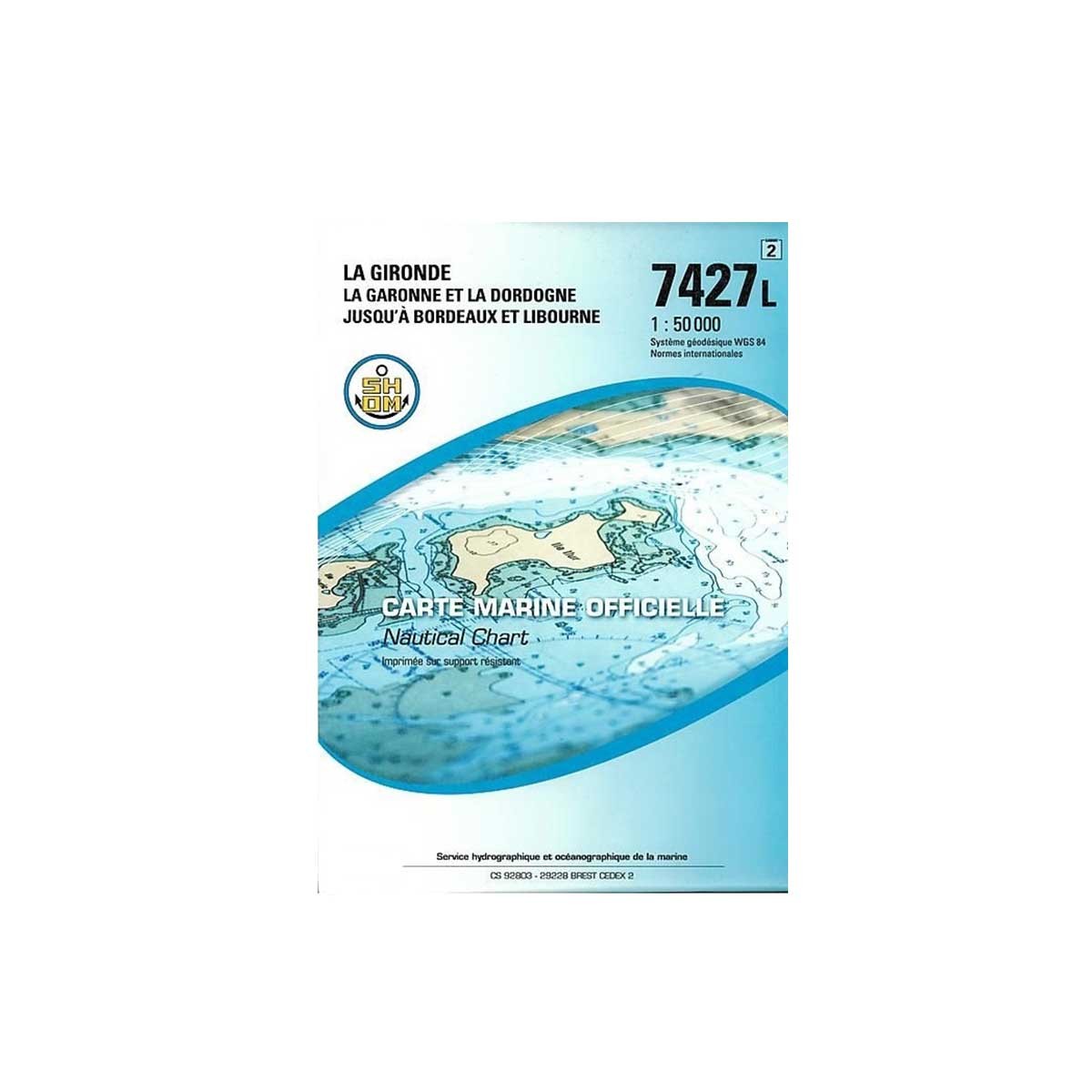 Carte marine pliée SHOM 7427L : La Gironde - La Garonne et La Dordogne - 1 : 50 000