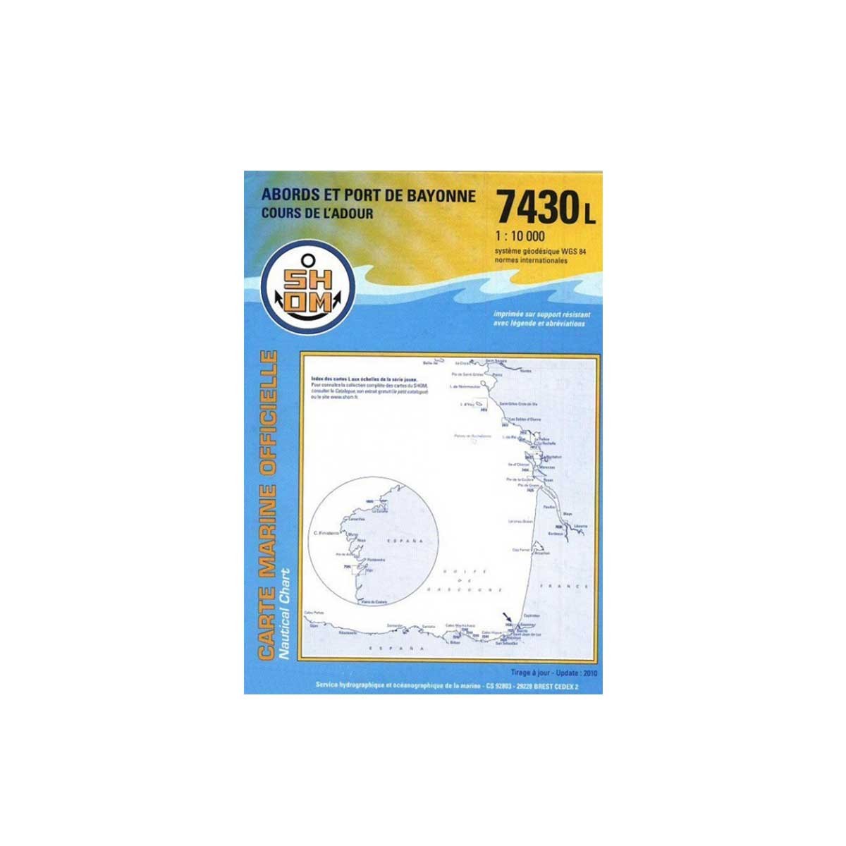 Carte marine pliée SHOM 7430L : Abords et Port de Bayonne - Cours de l'Adour - 1 : 10 000