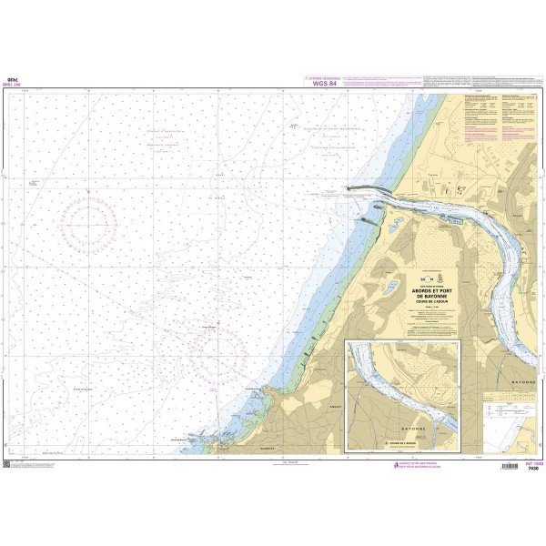 Carte marine pliée SHOM 7430L : Abords et Port de Bayonne - Cours de l'Adour dépliée - N°48 - comptoirnautique.com