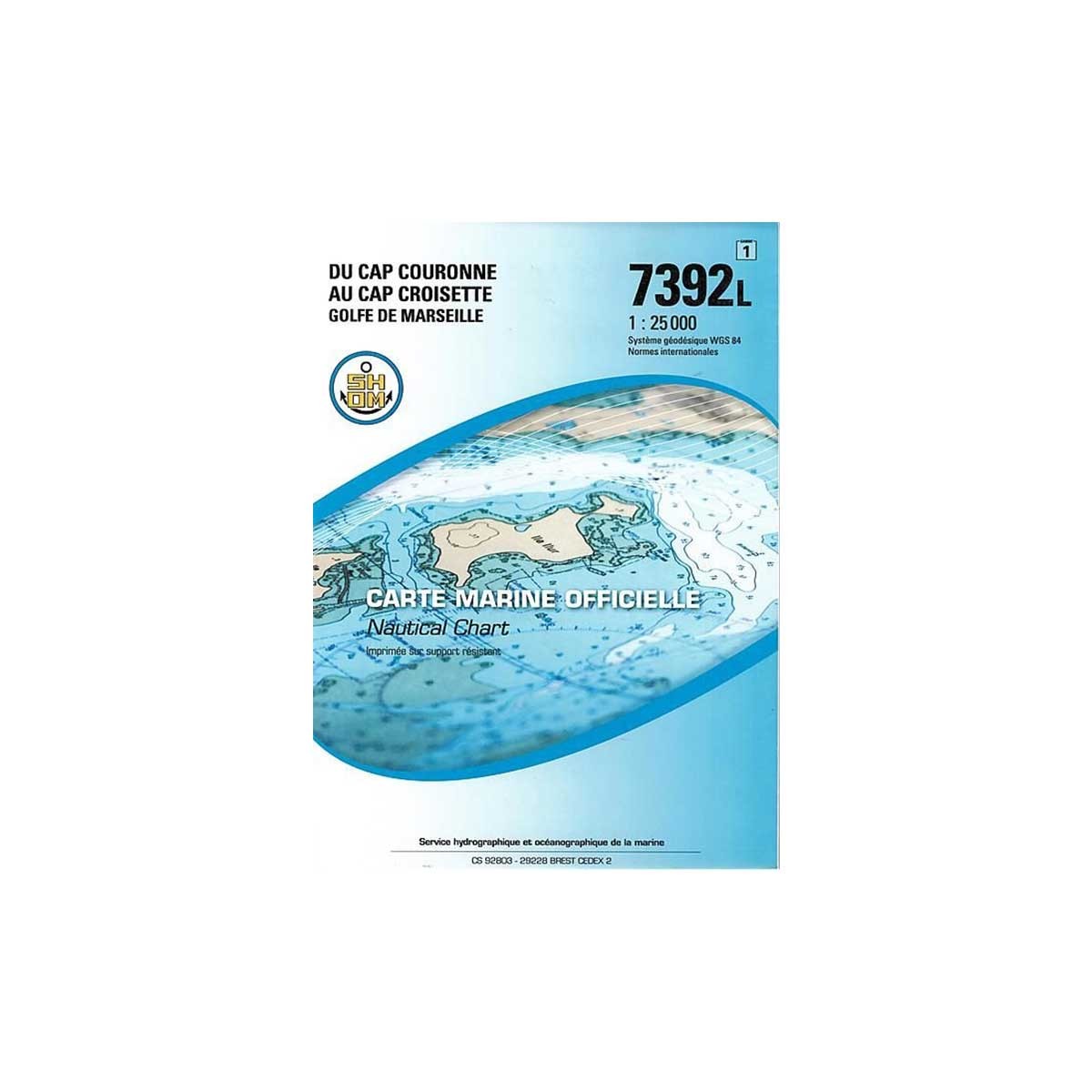 Carte marine pliée SHOM 7392L : Du Cap Couronne au Cap Croisette - Golfe de Marseille - 1 : 25 000