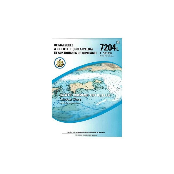 Carte marine pliée SHOM 7204L : De Marseille à l'Île d'Elbe (Isola d'Elba) et aux Bouches de Bonifacio - 1 : 500 000 - N°25 - comptoirnautique.com