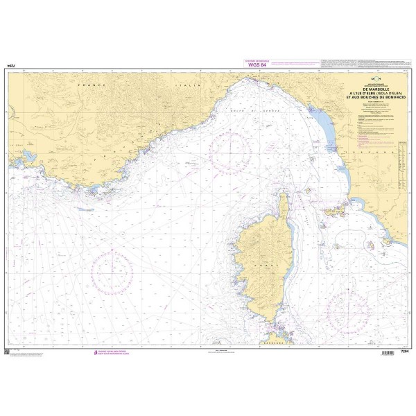 Carte marine pliée SHOM 7204L : De Marseille à l'Île d'Elbe (Isola d'Elba) et aux Bouches de Bonifacio dépliée - N°27 - comptoirnautique.com