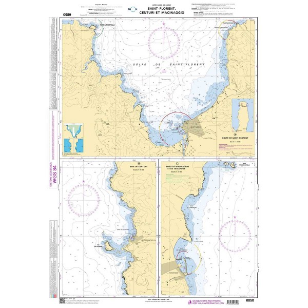 Carte marine pliée SHOM 6850L : Saint-Florent, Centuri, Macinaggio dépliée - N°9 - comptoirnautique.com