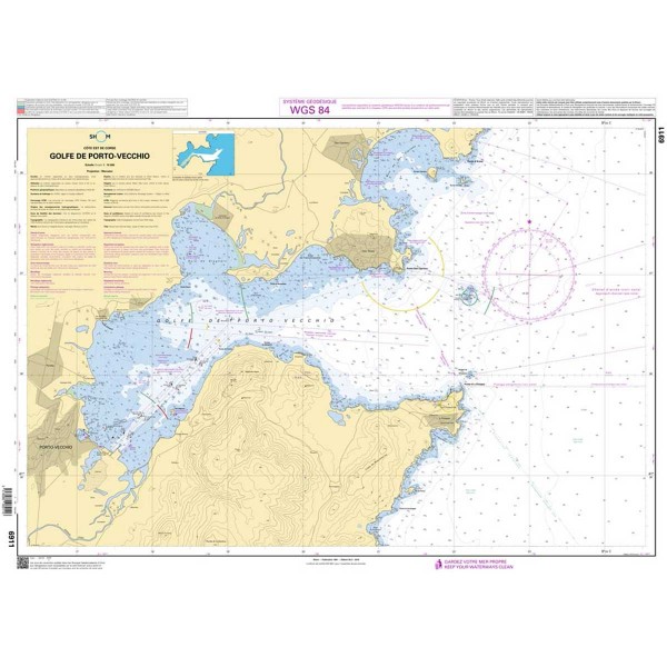 Carte marine pliée SHOM 6911L : Golfe de Porto-Vecchio dépliée - N°15 - comptoirnautique.com