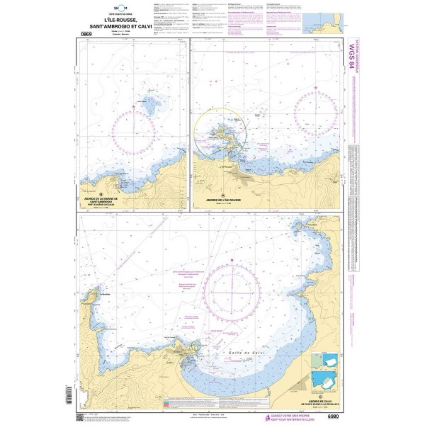 Carte marine pliée SHOM 6980L : L'Île Rousse - Sant'Ambrogio - Calvi dépliée - N°30 - comptoirnautique.com
