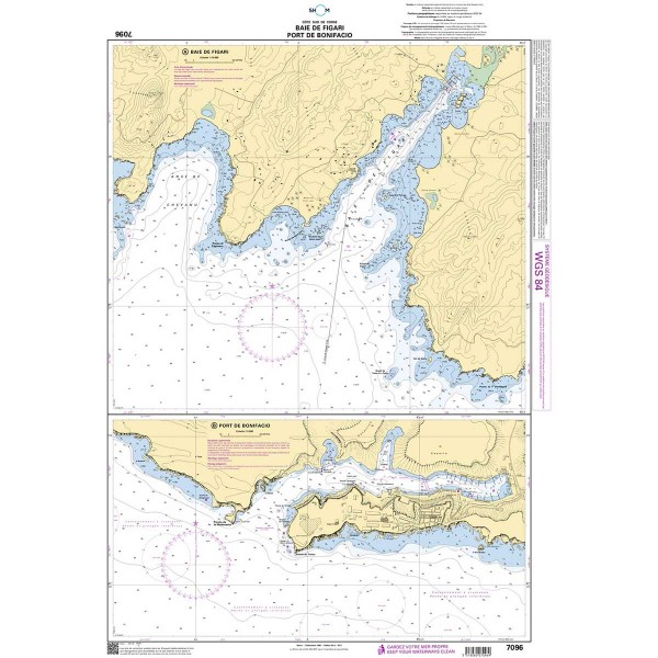Carte marine pliée SHOM 7096L : Baie de Figari - Port de Bonifacio dépliée - N°42 - comptoirnautique.com