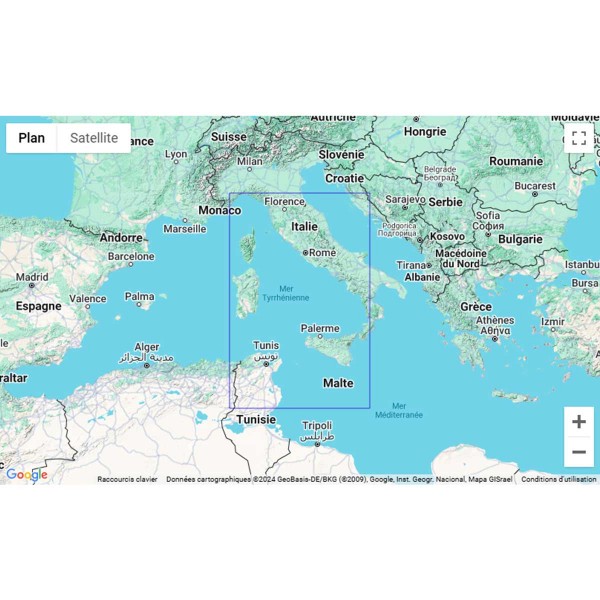 Carte marine pliée SHOM 7292L : De la Corse à la Sicile (Sicilia) et au Cap Bon (Ras at Tib) zone de navigation - N°50 - comptoirnautique.com
