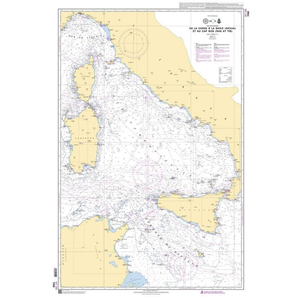 Carte marine pliée SHOM 7292L : De la Corse à la Sicile (Sicilia) et au Cap Bon (Ras at Tib) dépliée - N°51 - comptoirnautique.com