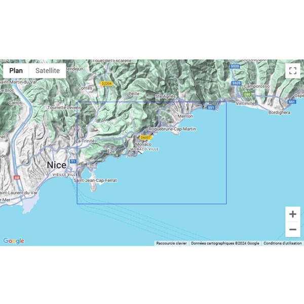 Carte marine pliée SHOM 7442L : De Villefranche-sur-Mer à Menton zone de navigation - N°56 - comptoirnautique.com