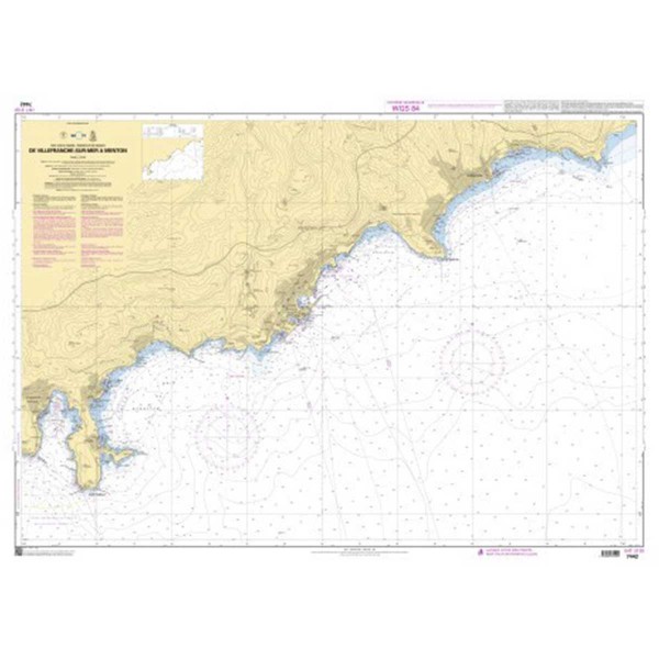 Carte marine pliée SHOM 7442L : De Villefranche-sur-Mer à Menton dépliée - N°57 - comptoirnautique.com