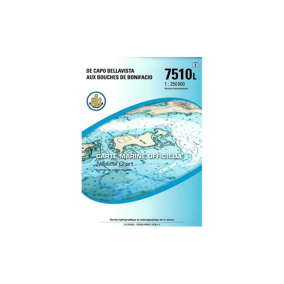 Carte marine pliée SHOM 7510L : De Capo Bellavista aux Bouches de Bonifacio - 1 : 250 000