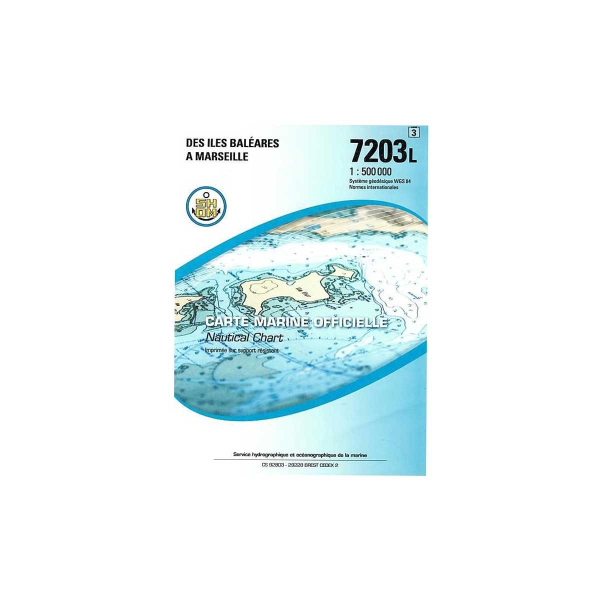 Carte marine pliée SHOM 7203L : Des Îles Baléares (Islas Baleares) à Marseille - 1 : 500 000