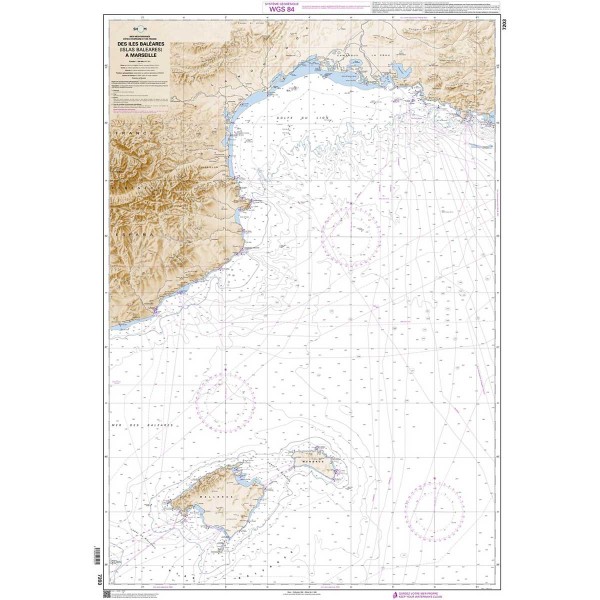 Carte marine pliée SHOM 7203L : Des Îles Baléares (Islas Baleares) à Marseille dépliée - N°12 - comptoirnautique.com