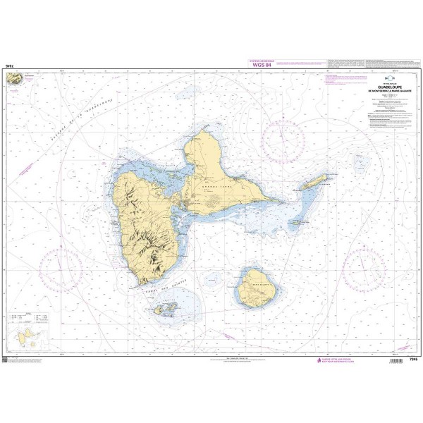 Carte marine pliée SHOM 7345L : Guadeloupe - De Montserrat à Marie-Galante dépliée - N°3 - comptoirnautique.com