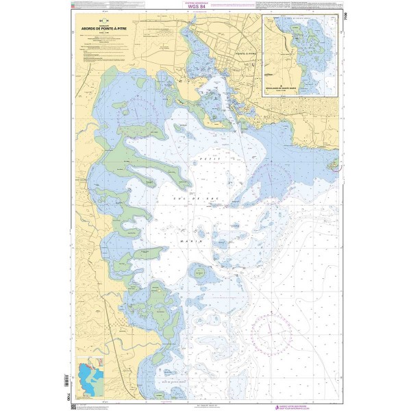 Carte marine pliée SHOM 7100L : Abords de Pointe-à-Pitre dépliée - N°12 - comptoirnautique.com