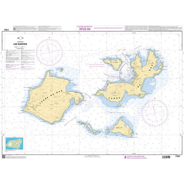 Carte marine pliée SHOM 7101L : Les Saintes dépliée - N°15 - comptoirnautique.com