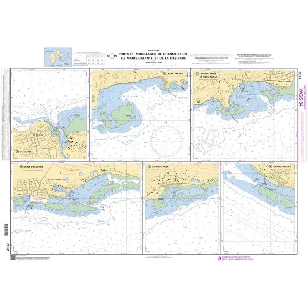 Carte marine pliée SHOM 7102L : Ports et mouillages de Grande-Terre, Marie-Galante et de la Désirade dépliée - N°18 - comptoirnautique.com