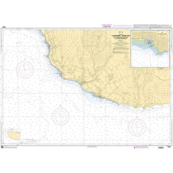 Carte marine pliée SHOM 7328L : La Réunion - Partie Sud - De la Pointe des Châteaux à la Pointe Marcellin dépliée - N°6 - comptoirnautique.com