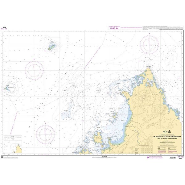Carte marine pliée SHOM 7491L : De Nosy Bé à la Baie d'Antsiranana - Récif du Geyser - Îles Glorieuses dépliée - N°15 - comptoirnautique.com