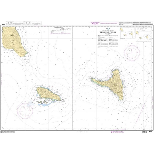 Carte marine pliée SHOM 7678L : Îles Anjouan et Mohéli dépliée - N°21 - comptoirnautique.com