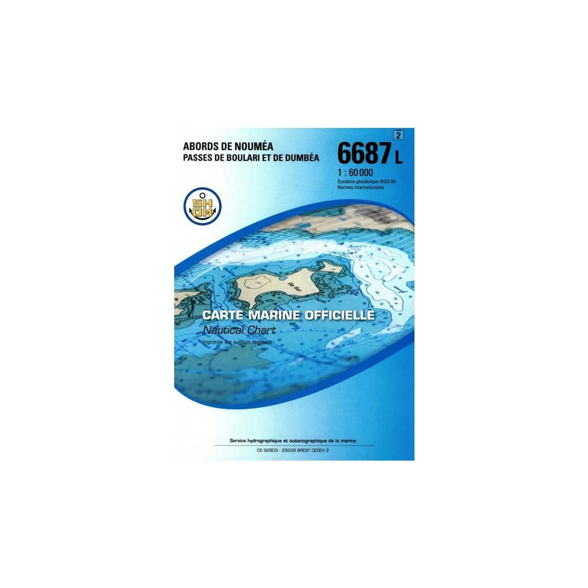 Carte marine pliée SHOM 6687L : Abords de Nouméa - Passes de Boulari et de Dumbéa - 1 : 60 000