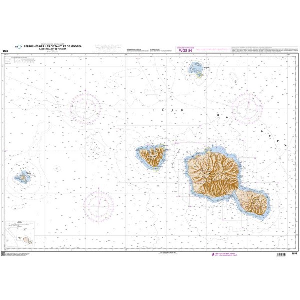 Carte marine pliée SHOM 6955L : Approches des Îles de Tahiti et de Moorea - Îles de Maiao et de Tetiaroa dépliée - N°18 - comptoirnautique.com