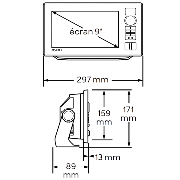 Dimensions du Xplore 9 MEGA SI+ Humminbird - N°7 - comptoirnautique.com