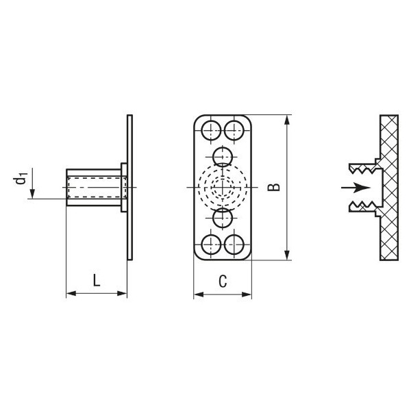 Testa rettangolare F2 femmina filettata - M6x10 (confezione da 10) - N°3 - comptoirnautique.com
