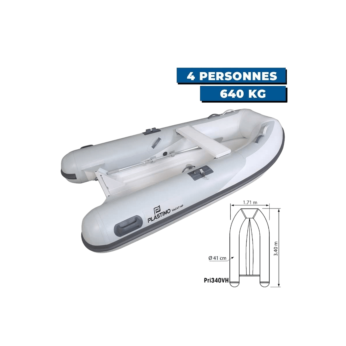 Annexe gonflable Yacht HP - Hypalon + simple coque polyester - Pri340VH