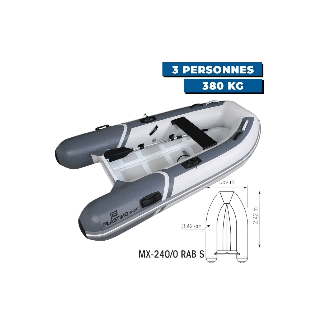 Annexe gonflable Yacht - PVC + coque simple aluminium - MX-240/0 RAB S