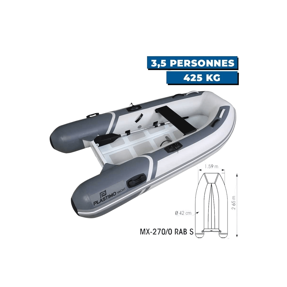 Annexe gonflable Yacht - PVC + coque simple aluminium - MX-270/0 RAB S