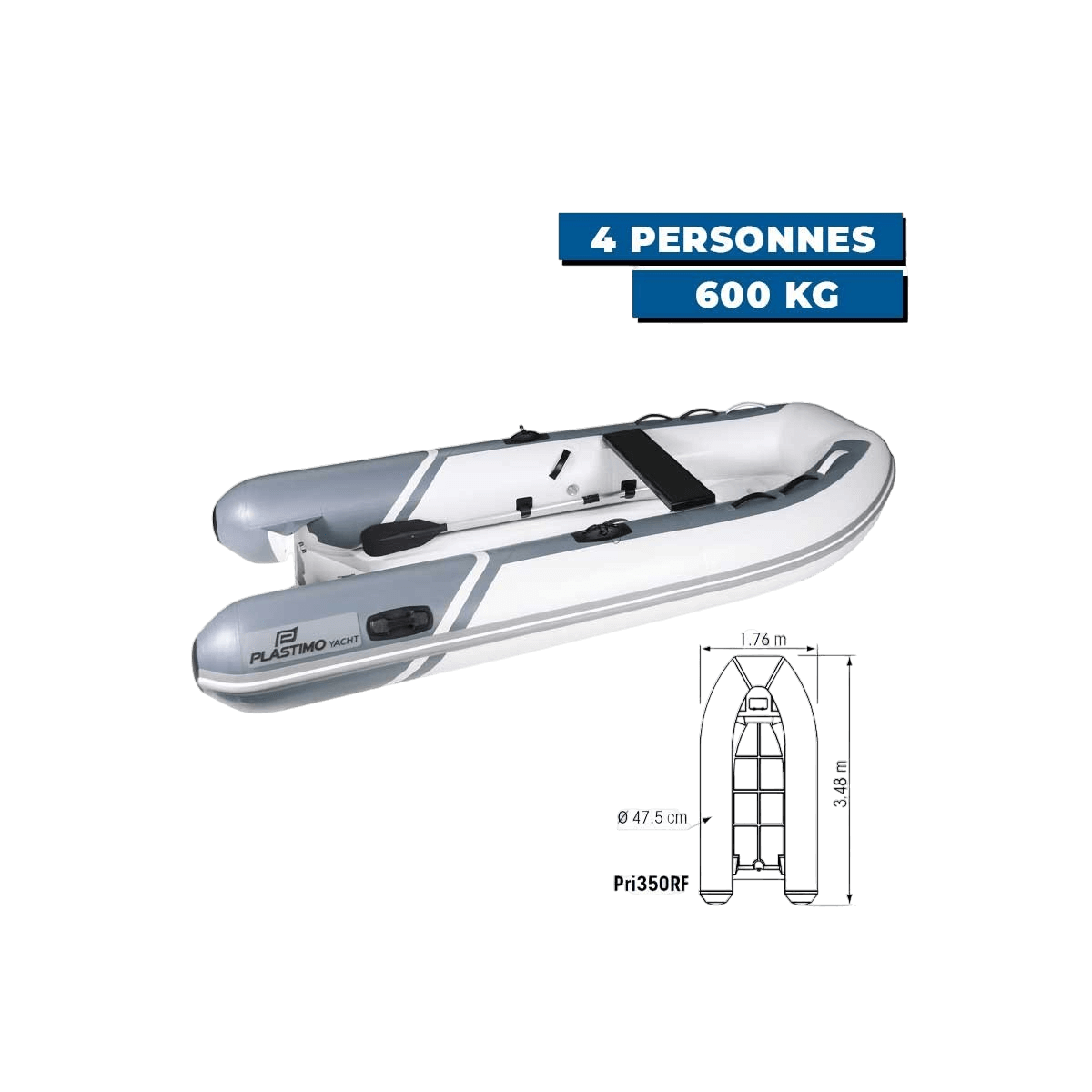 Annexe gonflable Yacht - PVC + coque double polyester - 4 pers/600 kg - Pri350RF