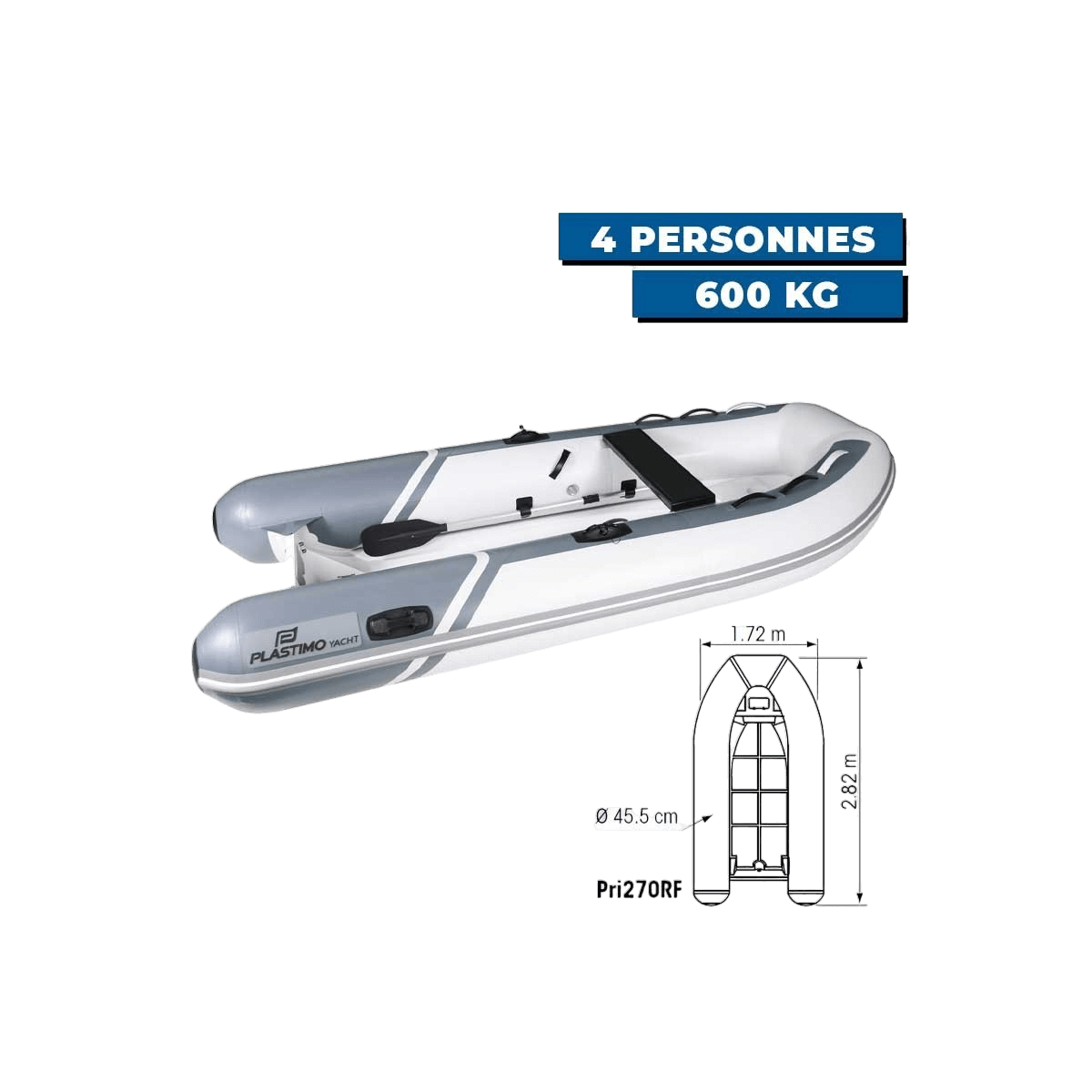 Annexe gonflable Yacht - PVC + coque double polyester - 4 pers/600 kg - Pri270RF