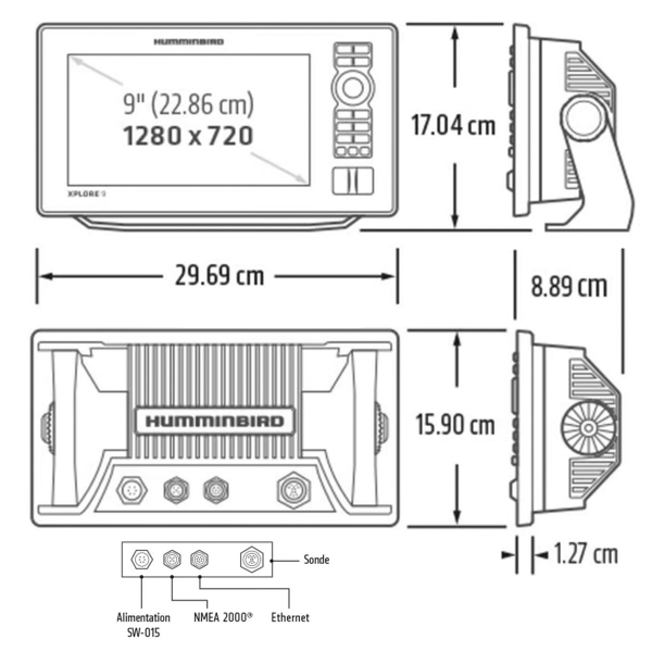 Dimensions du Humminbird Xplore 9 CHIRP XD - N°9 - comptoirnautique.com