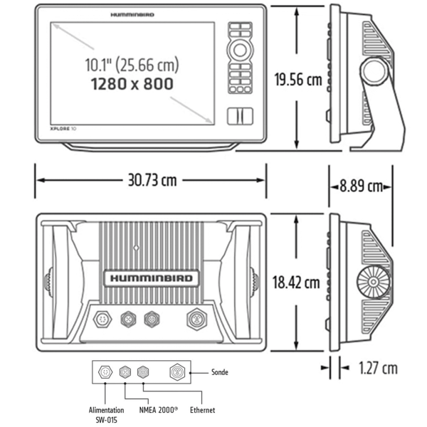 Dimensions du Humminbird Xplore 10 CHIRP XD - N°10 - comptoirnautique.com