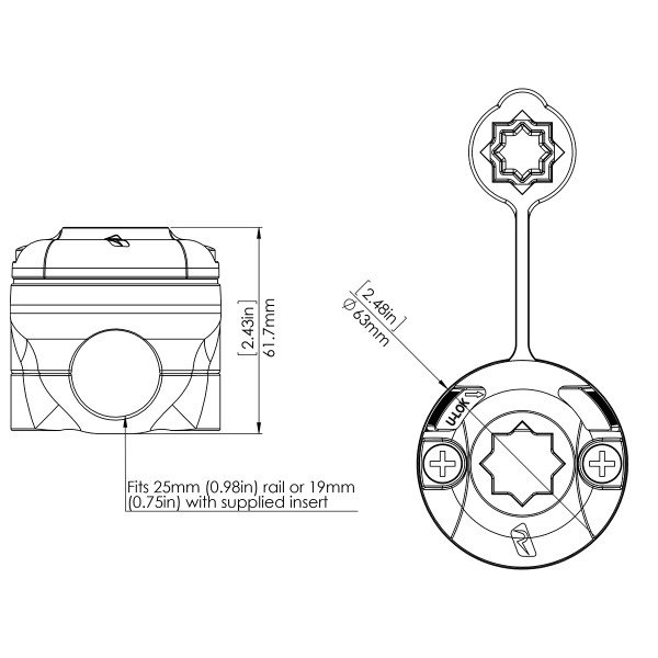 Dimensions du support Railblaza StarPort RailMount 19-25 - N°4 - comptoirnautique.com