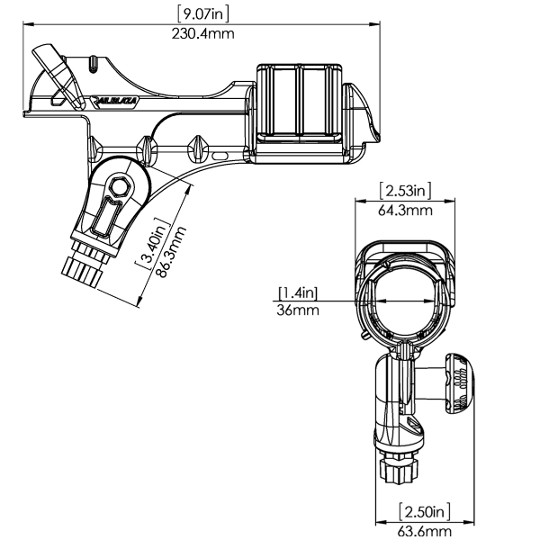 Dimensions du porte-canne Railblaza Rod Holder II StarPort - N°3 - comptoirnautique.com