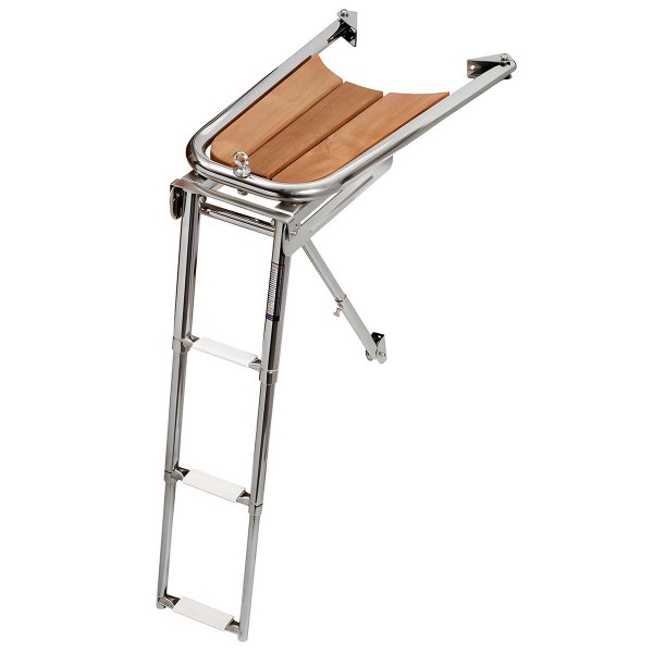 Delphinière AISI 316/teck 3-step ladder - N°1 - comptoirnautique.com