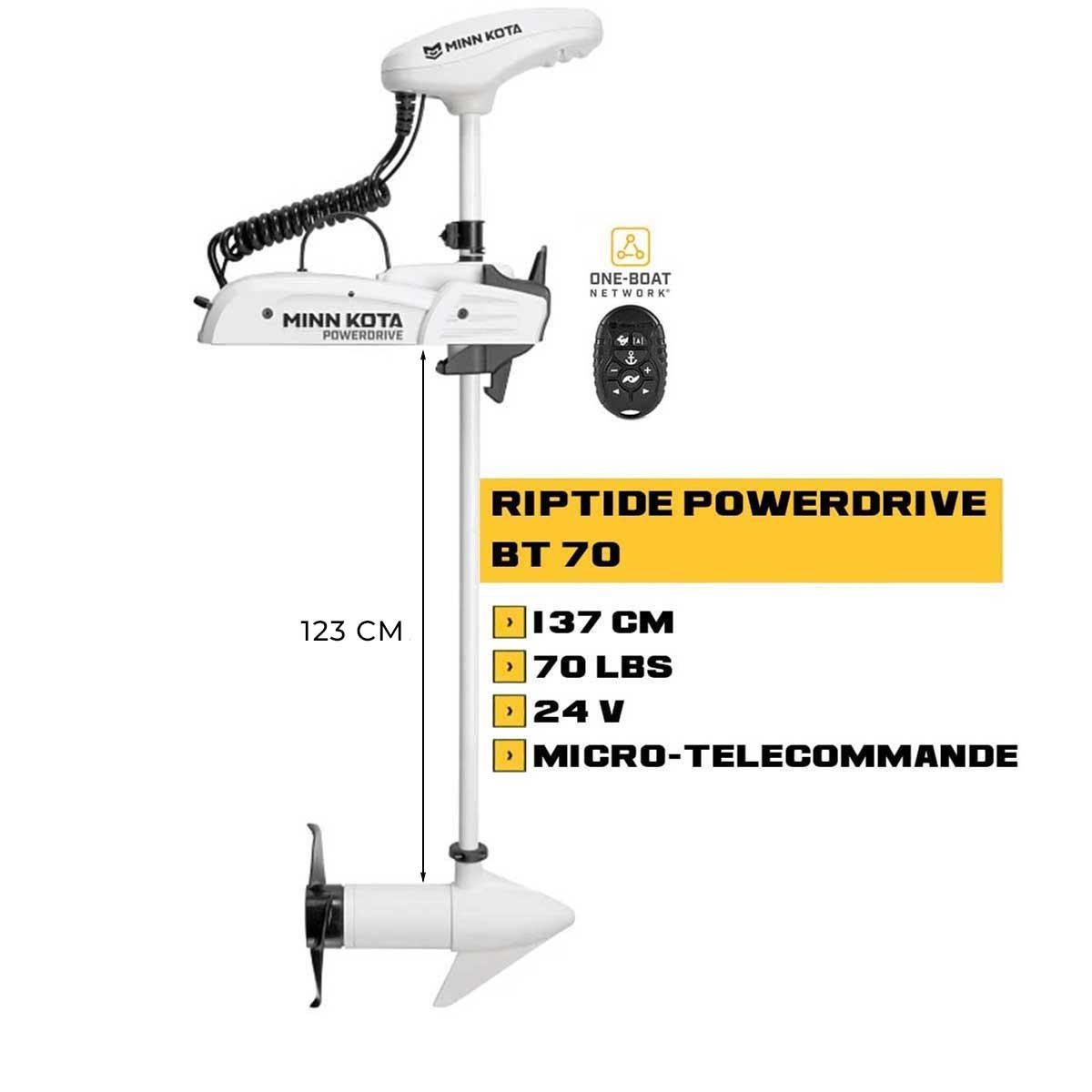 MK-1363585 - Moteur avant mer Minn Kota RIPTIDE POWERDRIVE GPS 70 Lbs 24V 137 cm avec micro télécommande