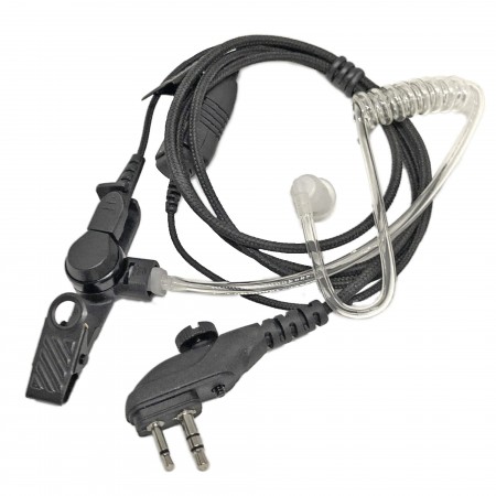 Microphone cravate PTT et oreillette  translucide, double broches